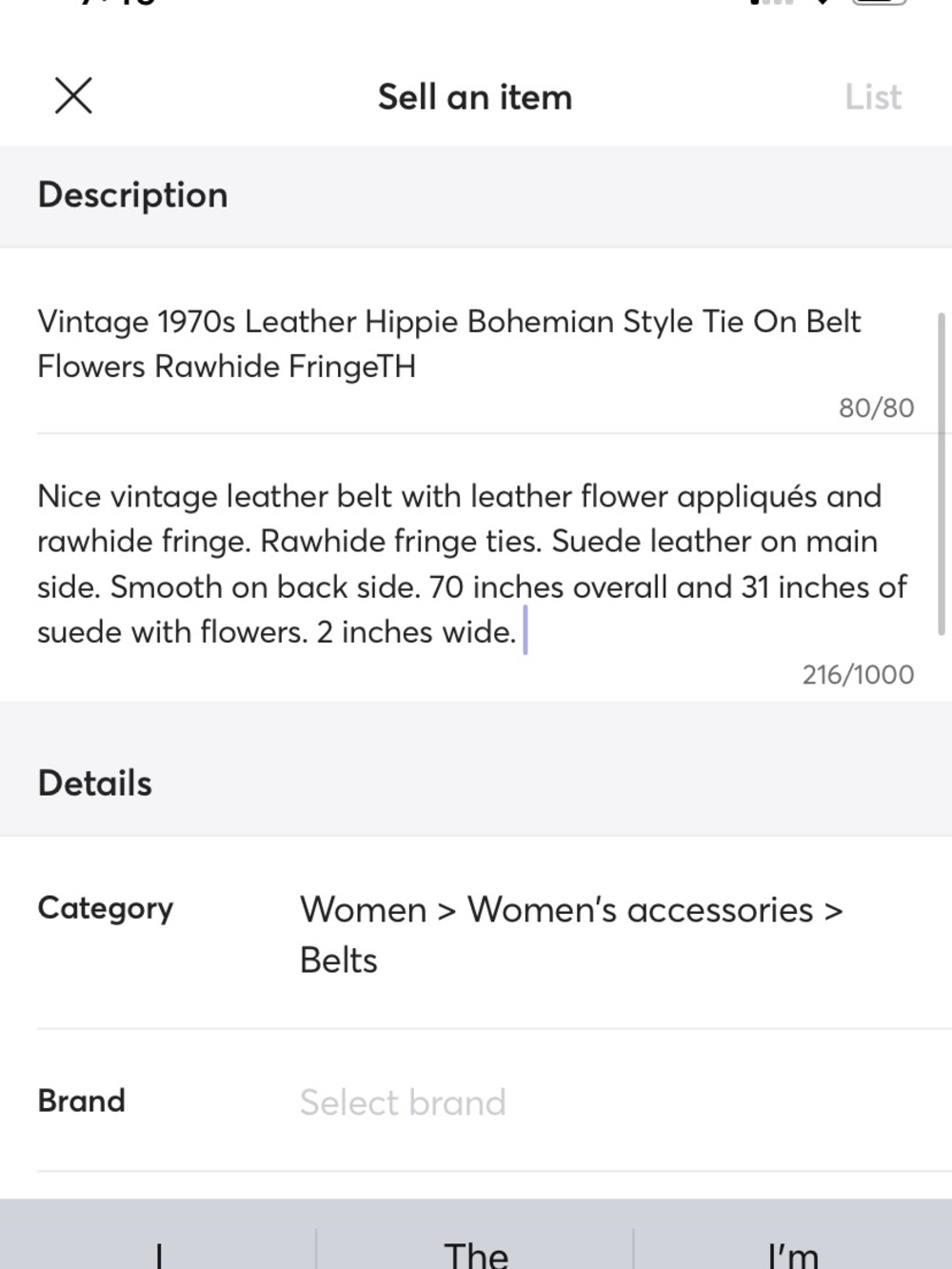 Two-Tone Brown and Black Suede Fringe Belt with Cream Floral Accents Rawhide Fri - Picture 7 of 7
